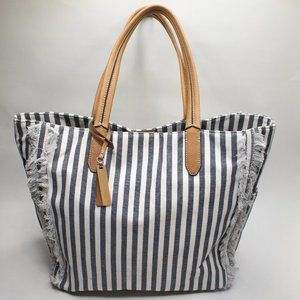 Striped Tote Bag with Tan Handles